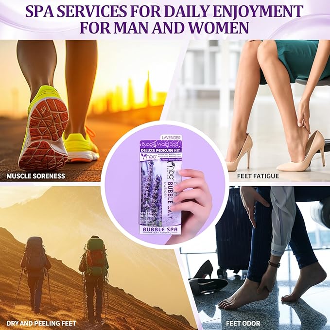 nbc BeautiLab 24 PCS Foot Soak, Pedicure Kit Foot Soak Set With Bubble Salt, Sugar Scrub, Massage Mask, Massage Lotion In a Box 4 Step Foot Spa Kit For Dry Cracked Feet, Tired Feet, 6 Set Lavender