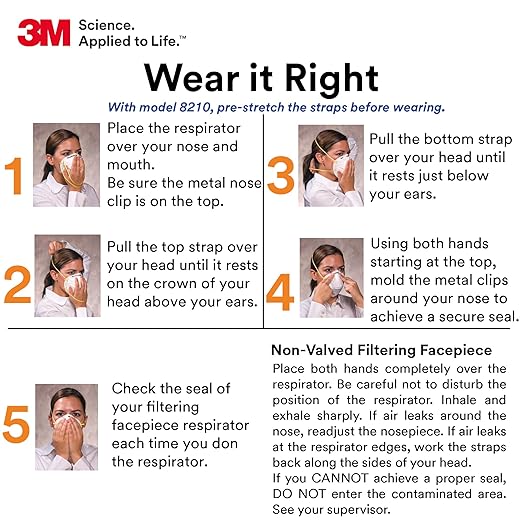 3M 8210 Particulate Respirator, N95, Pack of 20 Disposable Respirator, NIOSH APPROVED, Two-Strap Cup Style Design, Lightweight with Cushioning Nose Foam