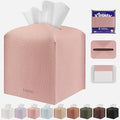 Tissue Box Cover Holder Square Tissue Cube Cover PU Leather Tissue Organizer with Bottom Belt for Bathroom, Tabletop, Car, Night Stands, Office, Home, Kitchen (1, PrettyPink)