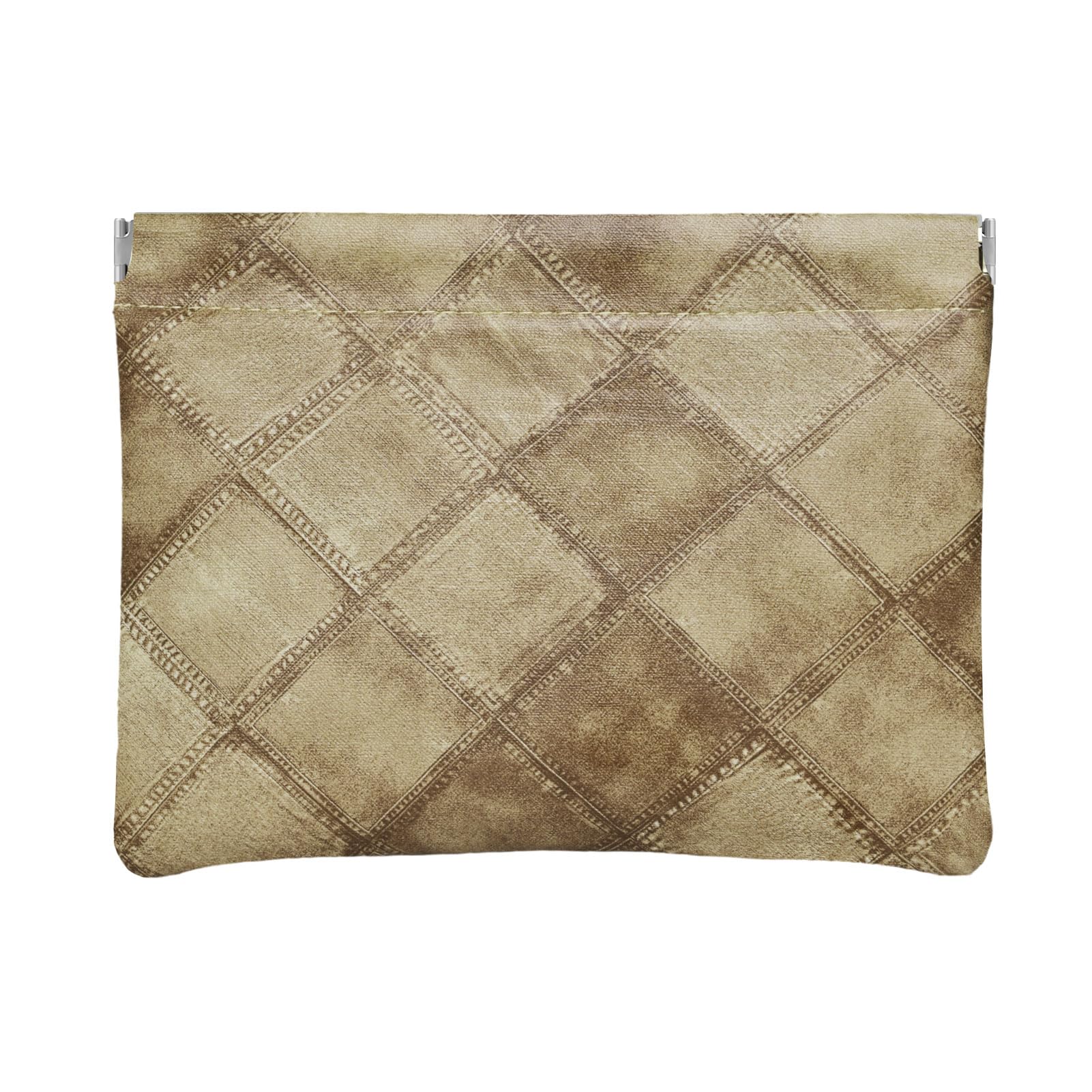 Ksriylm Denim Brown PU Leather Makeup Pouch Set for Women Small Checkered Make Up Bag for Purse Waterproof Initial Makeup Cosmetic Bags Pouches for Purse Aesthetic Travel Toiletry Bag,