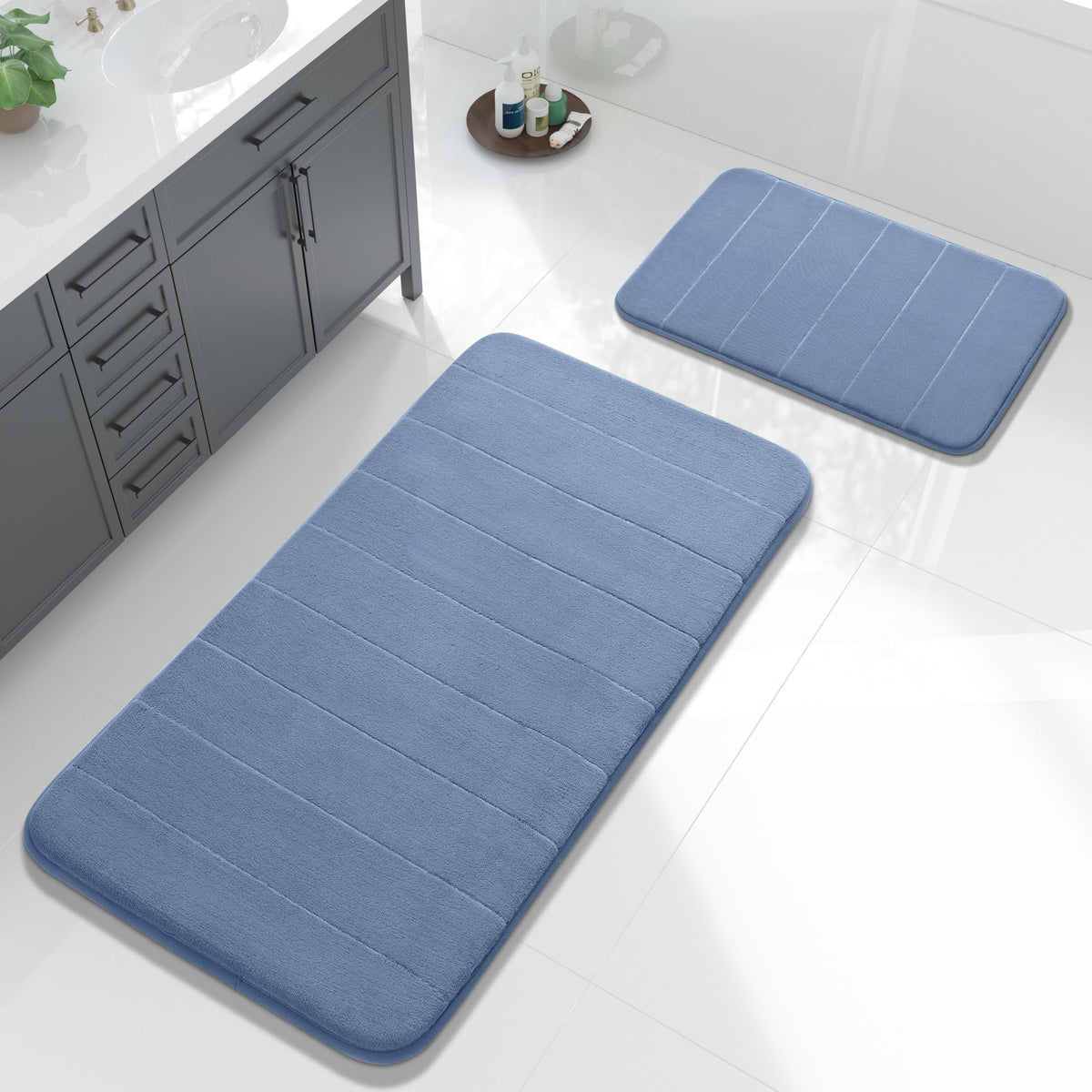 Yimobra Memory Foam Bathroom Mat Set, 24 x 17 & 24 x 20 in, Navy Blue