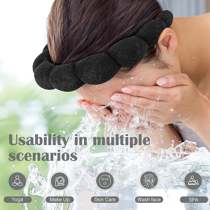 Ztomine Spa Headbands for Washing Face or Facial, Set of 2 Skincare, Terry Cloth Headband Combo Pack - Puffy Makeup Headbands for Face Washing, Mask, Skin Treatment