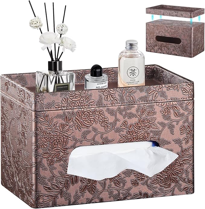 YAPISHI Large Tissue Box Cover Rectangle with Tray Storage, PU Leather Facial Tissue Holder, Fits 230-Count Family Size Kleenex, Modern Nightstand Organizer for Bathroom Office Home Decor
