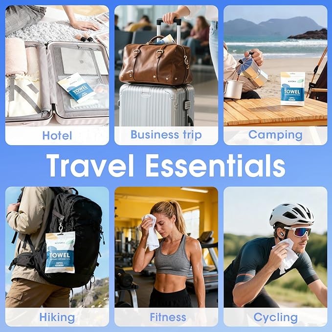 KIVORA Extra Thick Compressed Towel Tablets – Disposable Face Towels & Washcloths for Travel, Camping & Outdoor Use, 20 Pack Super Absorbent Cotton Towels for Emergency & Everyday Care