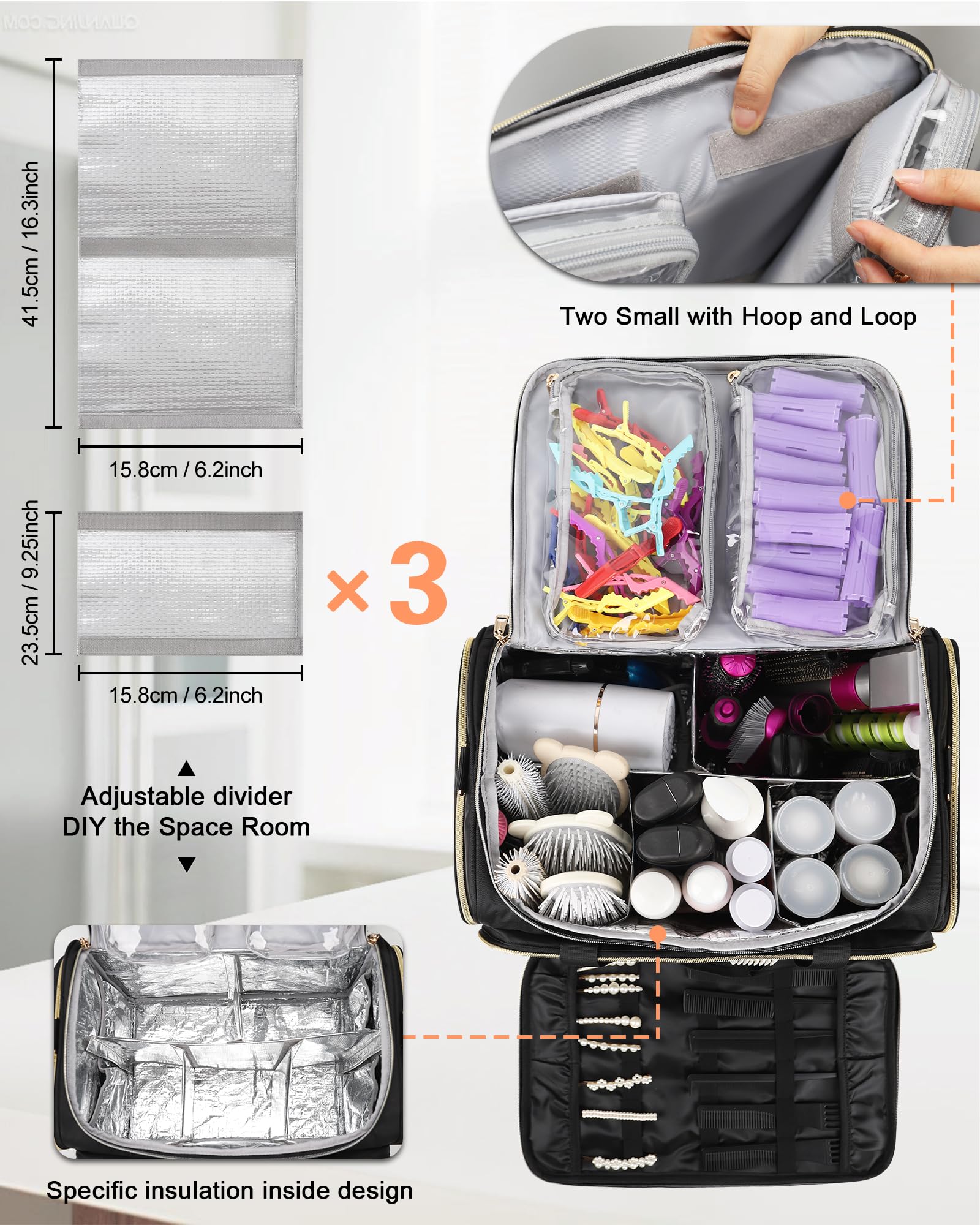 MONSTINA Hairstylist Travel Bag, Extral Large Hairdressing Bag Hair Tools Travel Case with Adjustable Dividers Professional Beauty Hairdresser Accessories Bags for Barber Heat Insulation