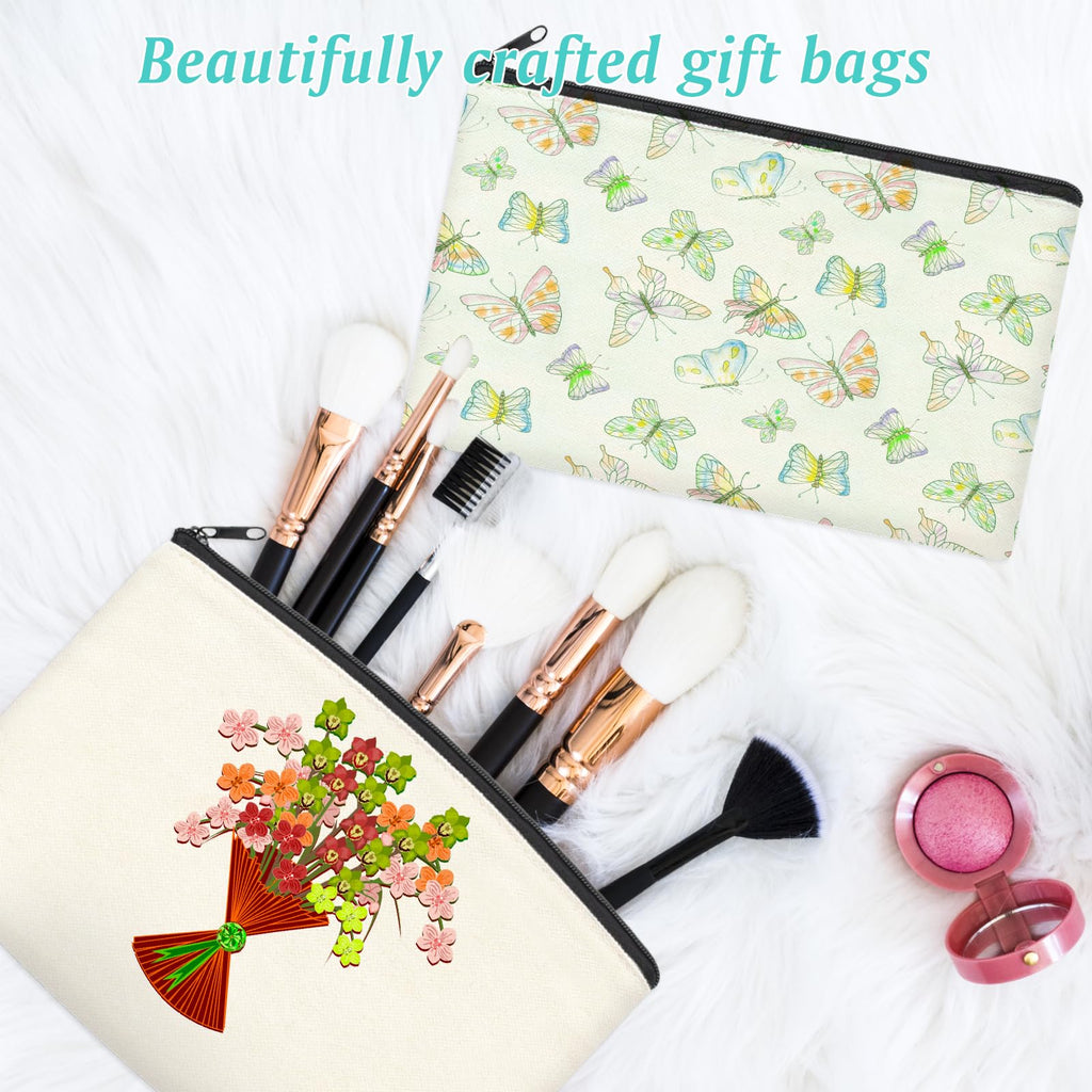 ZeeDix 24 Packs Beige Canvas Pouch- Multi-purpose Cosmetic Bag with Zipper, Blank DIY Craft Canvas Zipper Bags, Travel Toiletry Bag (8.3 x 5 inches)