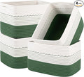 4 Pack Storage Baskets for Organizing, 13"X9"X7.87", Decorative Cotton Rope Baskets for Shelves, Small Woven Basket for Toys, Books and Towels, Green & White