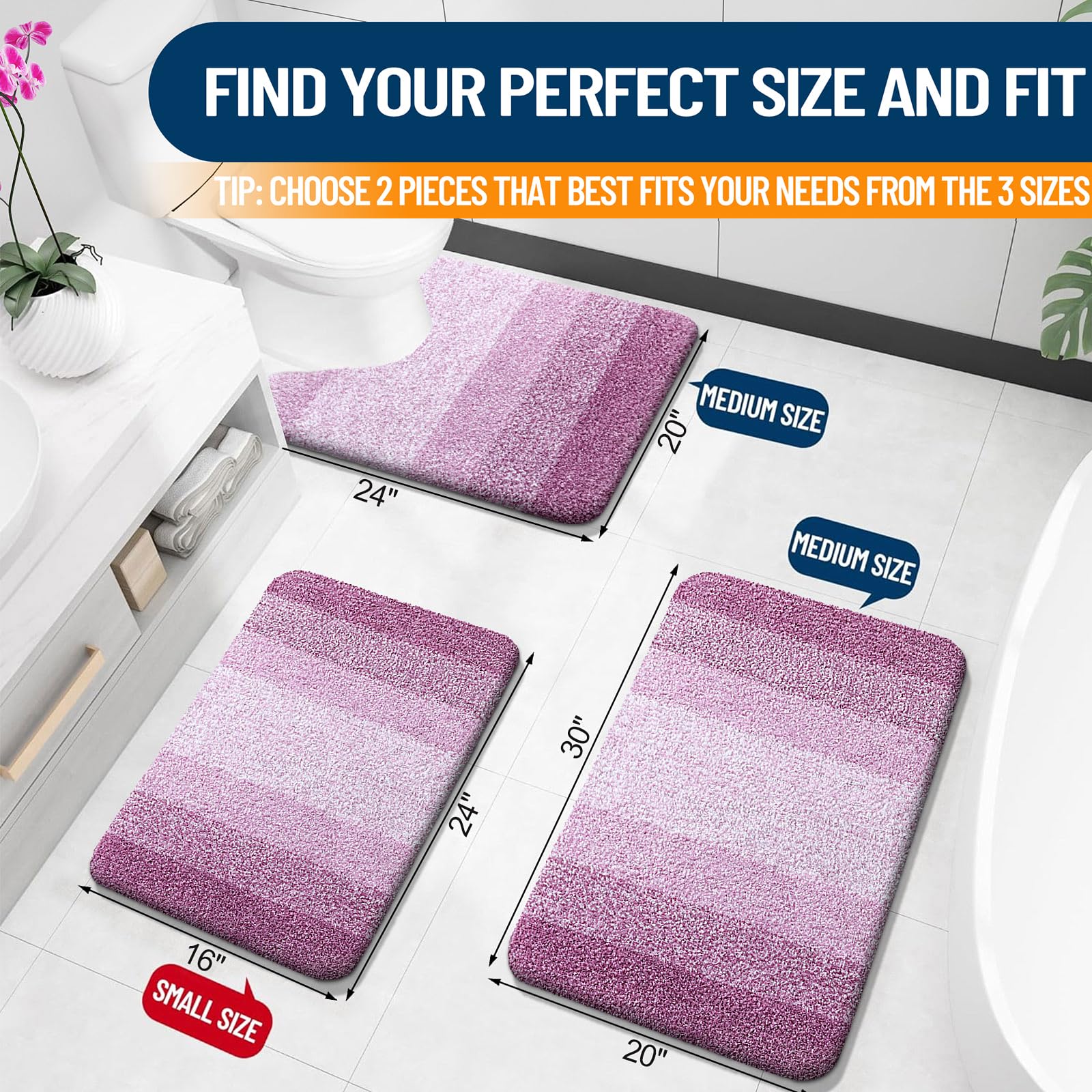 OLANLY Micorfiber Bathroom Rug Set 2 Piece, 30"x20"+24"x16"