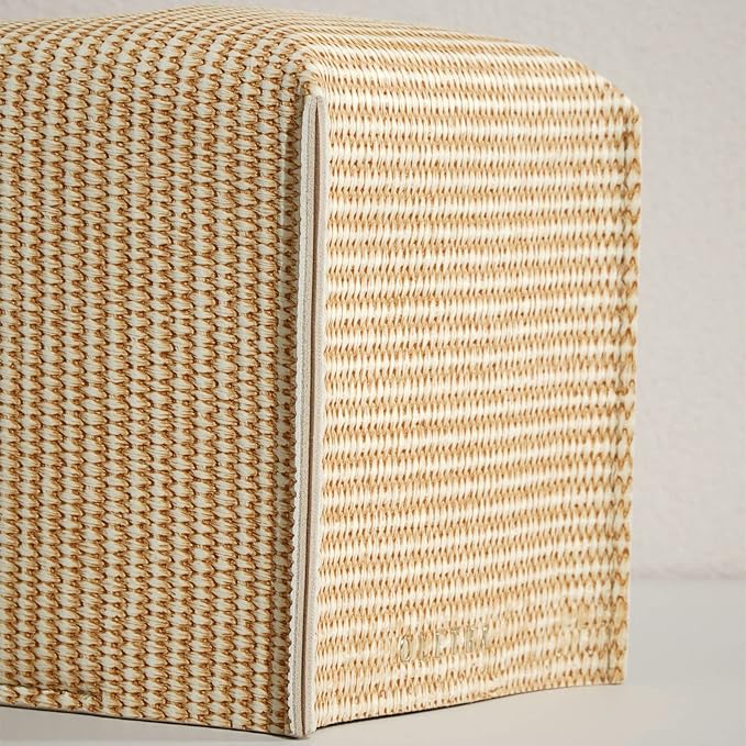 OLETHA Square Tissue Box Cover - Aesthetic Desk Decor for Room, Home & Office - Tissues Cube Boxes Holder - Rattan Textured, Set of 2