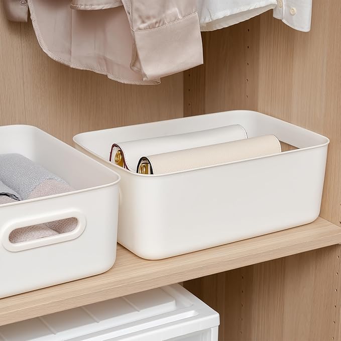 Citylife 4 PCS Storage Bins with Bamboo Lids Plastic Storage Containers for Organizing Stackable Storage Box with Handle, 14 x 10.6 x 6.18 inch