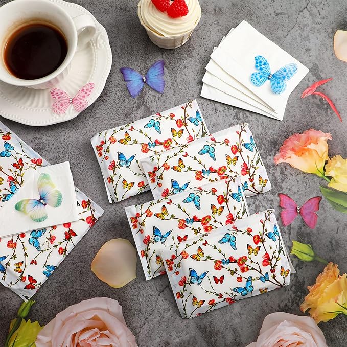 Geyee 50 Packs Tissue Travel Size Facial Paper Napkins Travel Packs Disposable Pocket Tissues for Wedding Guest Traveling School Purse Home Supplies, 500 Sheets 3 Ply(Butterfly)