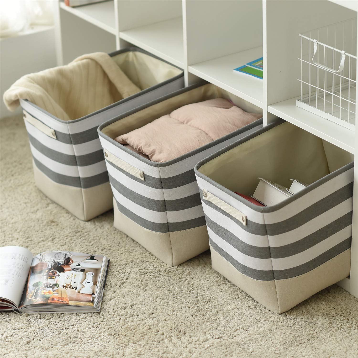 TheWarmHome Extra Large Cube Storage Bins Baskets for Organizing, Sturdy Fabric Storage Basket Cube W/Handles, Decorative Foldable Storage Baskets for Shelves Closet Nursery Toy (3 Pack 16×12×12inch)