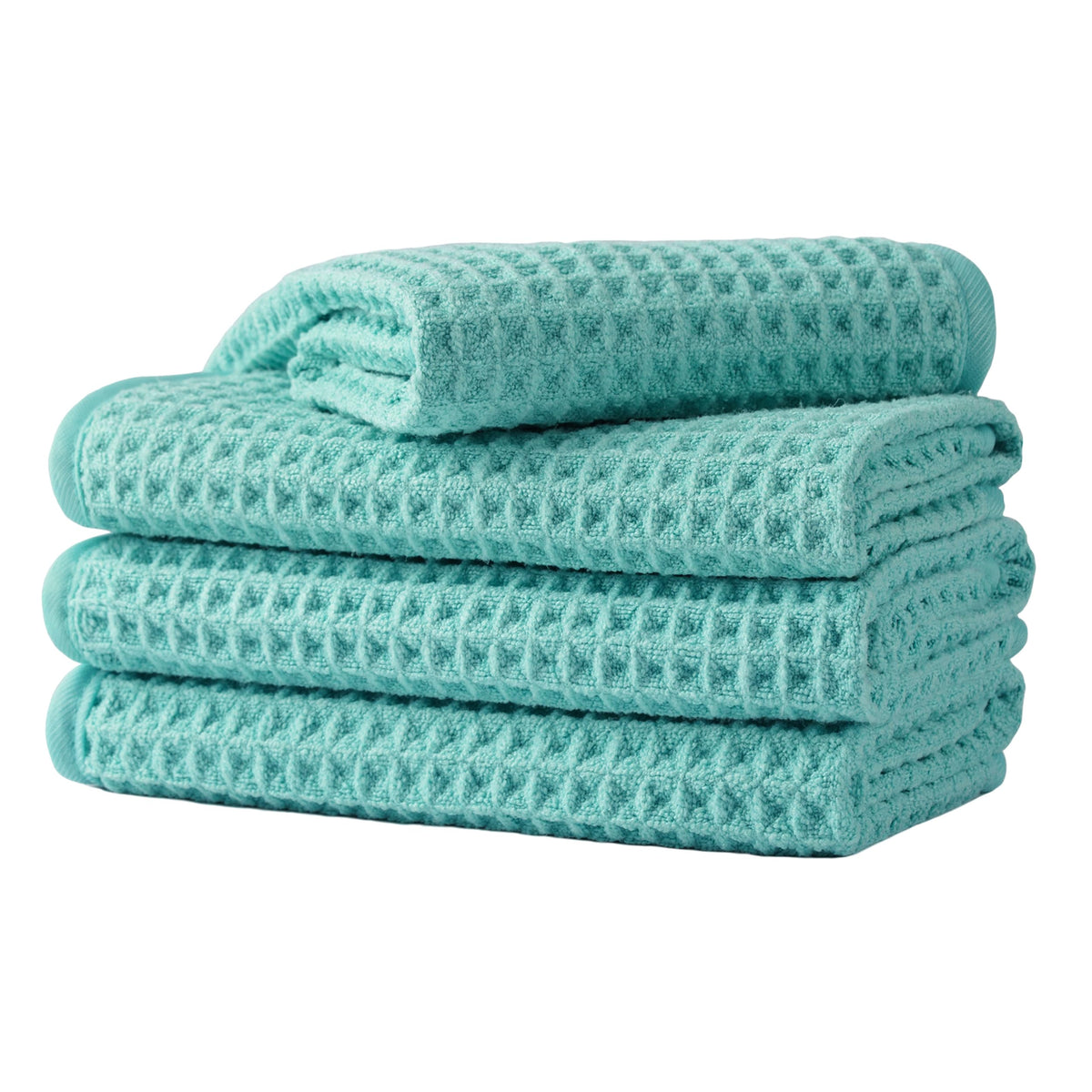 Microfiber Waffle Face Towels, 4 Pieces, Soft, Absorbent, Fast Drying, Lint Free 430 GSM (Turquoise)