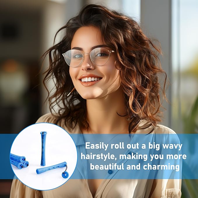100Pcs Perm Rods for Natural Hair, Cold Wave Rods Set with Steel Pintail Comb, Non-Slip Plastic Hair Rollers for Heatless Curls, 0.28 x 3.23 Inches Curling Rods for Short Hair (Blue, 100 PCS)