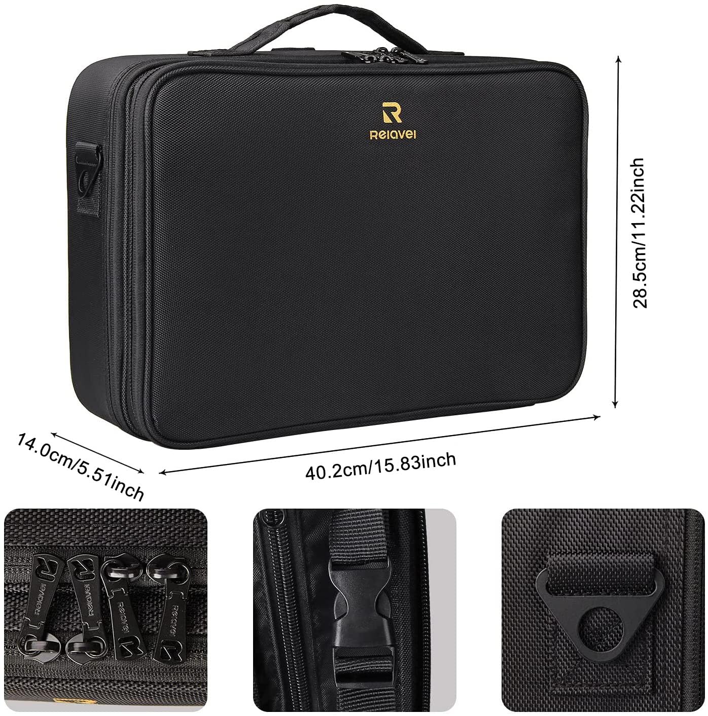 MONSTINA Large Makeup Case, 3 Layers Makeup Bag Cosmetic Organizer Brush Bag Barber Train Case Makeup Artist Box for Hair Curler Hair Straightener Brush Set and Cosmetics