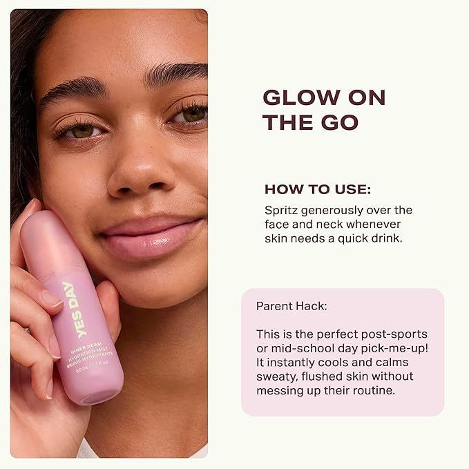 Yes Day Inner Beam Hydrating Face Mist for Teens – Travel Size Facial Spray for Teens & Ages 10 Up, with Kiwano Melon, Glucosamine & Polyglutamic Acid (50ml)