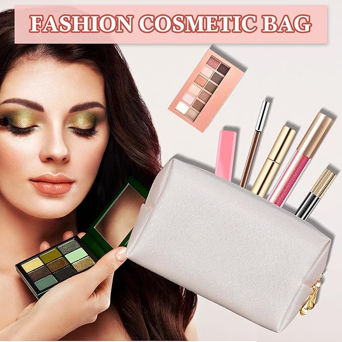 Kigeli Aesthetic Makeup Bags PU Leather Cosmetic Pouches Waterproof Plain Toiletry Bags Makeup Pouches Bulk for Women Party Gift Travel Storage Organizer(Ivory White,7.1 x 2.8 x 4.3 in)