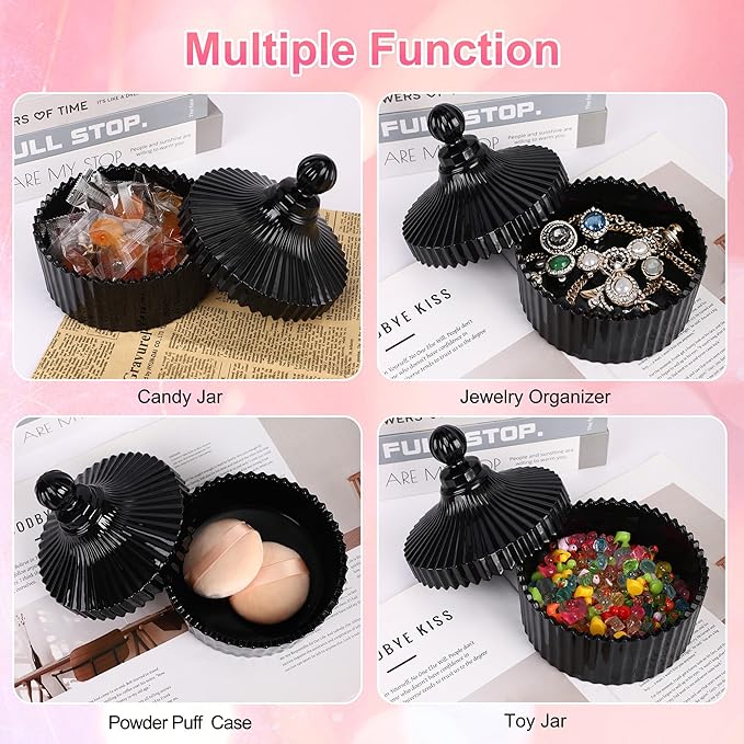 XHDMY Extra Large Body Powder Puff and Container Set Crystal Powder Container with 3 Soft Velour Power Puffs for Women Baby Face Body Washable Reusable Wet Dry Makeup Mother's Day Gifts (Black)