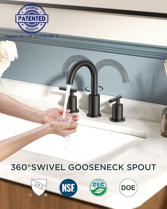FORIOUS Oil Rubbed Bronze Bathroom Faucets 3 Hole, 8 in Widespread Bathroom Sink Faucet Bronze with Pop Up Drain, 3 Piece Vanity Faucet ORB with 24" CUPC Supply Hoses, 6" to 10" Sink Restroom Remodel