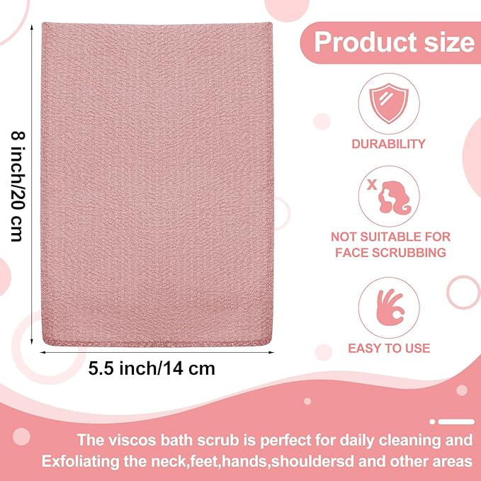 Tatuo 12 Pack Korean Exfoliating Mitt & Cloth, Viscose Rayon Dead Skin Remover Washcloth, Multi Color Body Scrub Towel for Shower Spa Travel(Small,Pink, Brick Red, Gray, Blue)