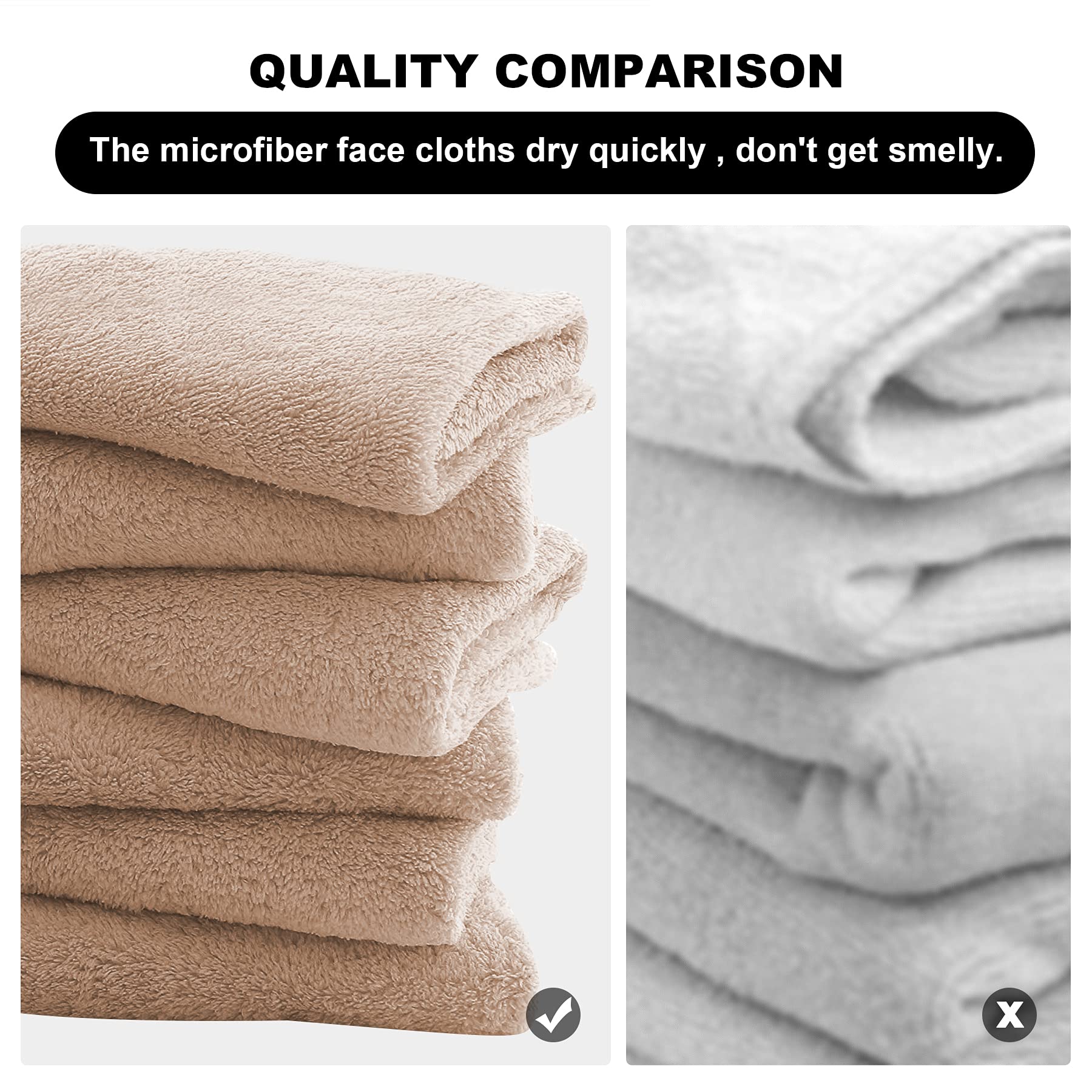 MOONQUEEN Microfiber Facial Cloths Fast Drying Washcloth 12 Pack - Premium Soft Makeup Remover Cloths - Brown