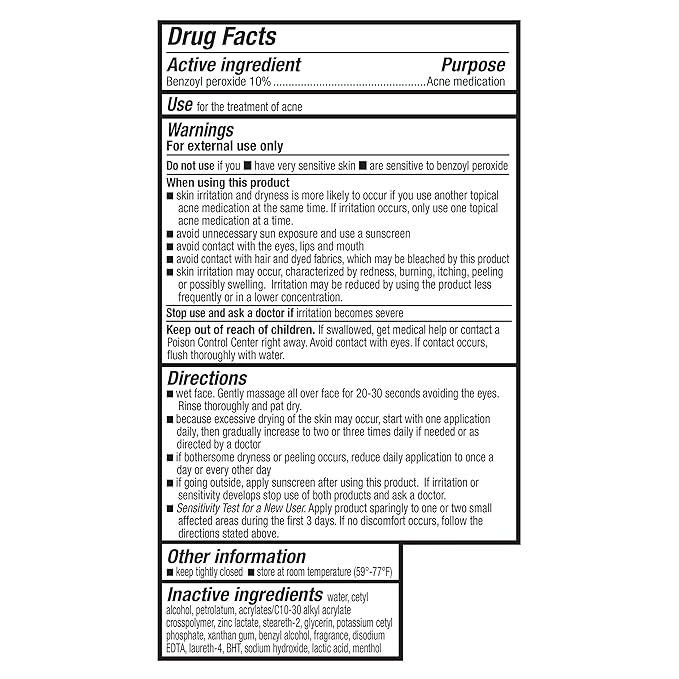 Amazon Basics Acne Treatment Face Wash - Daily Control Cleanser, Maximum Strength 10% Benzoyl Peroxide for Stubborn Breakouts, 5 Ounce