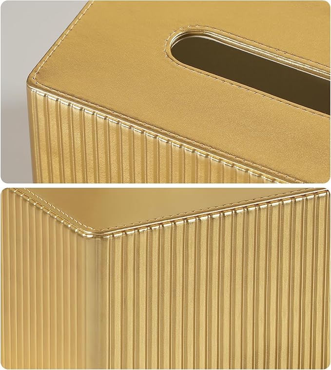 MEIBOOCH PU Leather Tissue Box Cover Square, Cube Tissue Box Holder with Magnetic Closure, Decorative Tissue Holder for Bathroom Bedroom Office (Gold, Rectangle Height of 4 in)