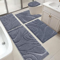 HEBE Bathroom Rugs Sets 5 Piece, Soft Absorbent Microfiber Bath Mat for Bathroom, Non Slip Washable Bath Rug Set with Toilet Cover, Bath Runner and U-Shaped Contour Toilet Rug, Dark Grey