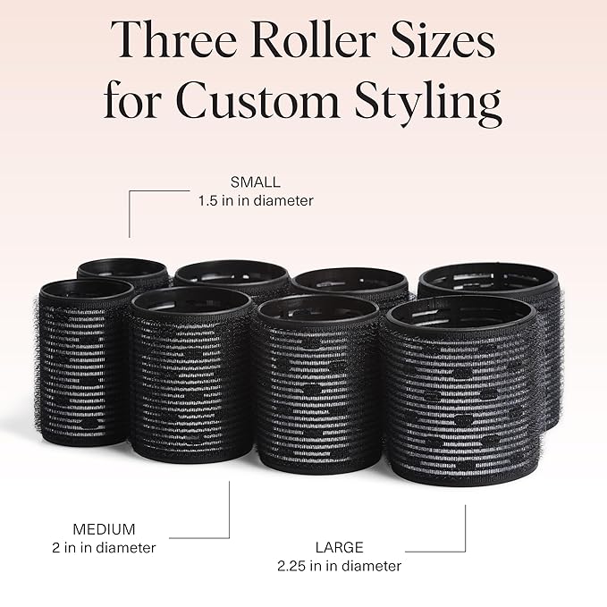 Kitsch Ceramic Hair Rollers for Women – Self-Grip Hair Curlers for Heatless Overnight Curls, Long-Lasting, Frizz-Free, Volumizing Large Rollers for All Hair Types – Black, 8 Count (Pack of 1)