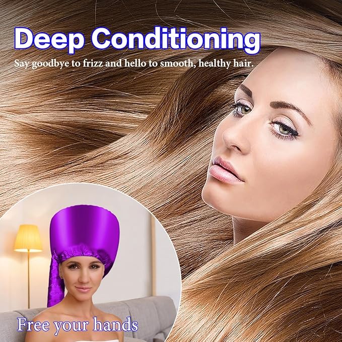 Hooded Hair Dryer Bonnet - Fast Drying for Natural Hair, Deep Conditioning & Curls - Adjustable, Even Heat, Portable Travel (Purple)