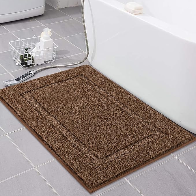 SHACOS Super Soft Bathroom Rugs Set of 2 Pieces 32x20 inch Microfiber Bath Rugs Non Slip Washable Bath Mats Absorbent Bathroom Mats for Shower Tub, Coffee Brown