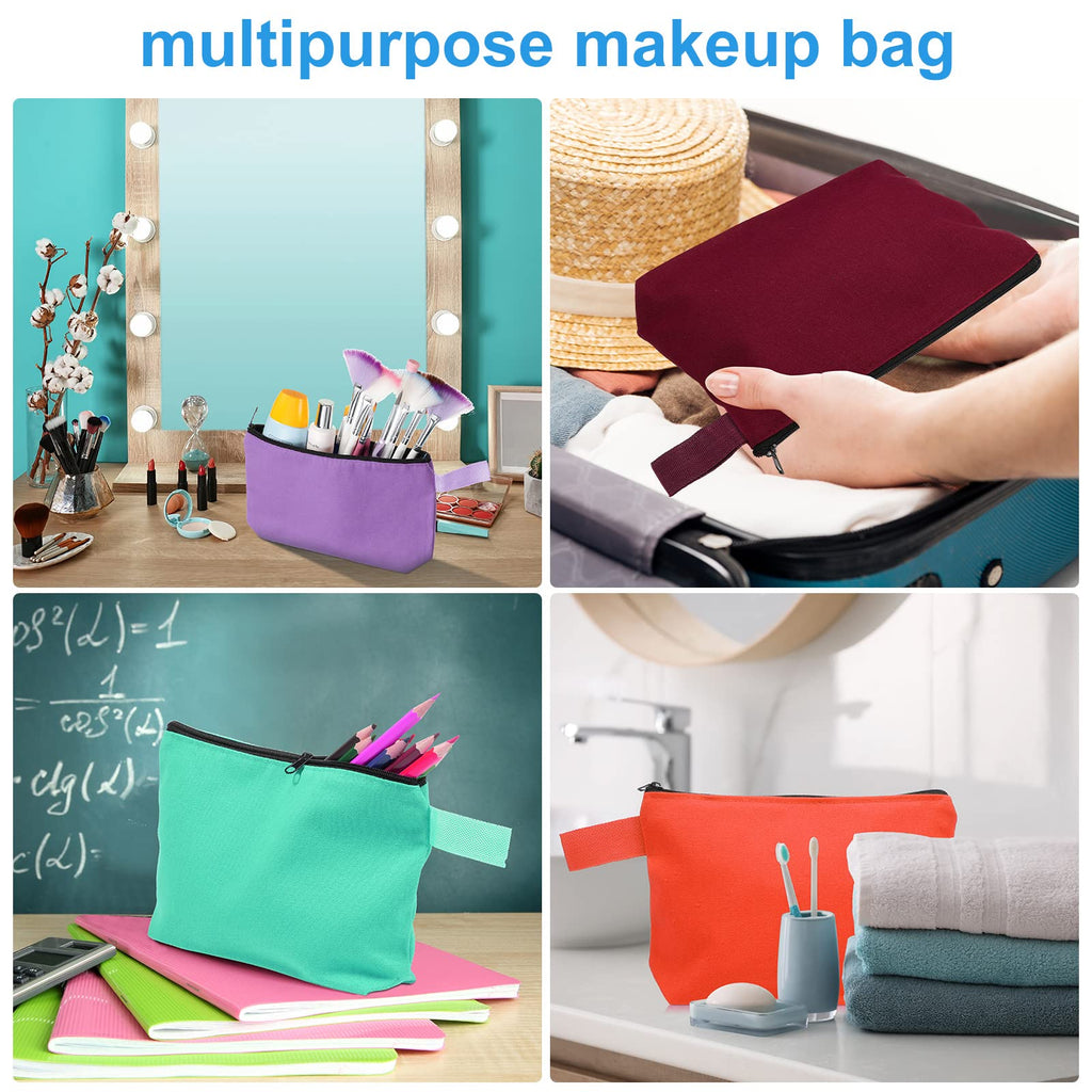 Saintrygo 30 Pcs Canvas Makeup Bags Bulk, Travel Cosmetic Zipper Pouch Blank DIY Multipurpose Toiletry Bag Hygiene Pouch for Women Purse Pencil Case (9.8 x 5 x 2 Inch,Classic)
