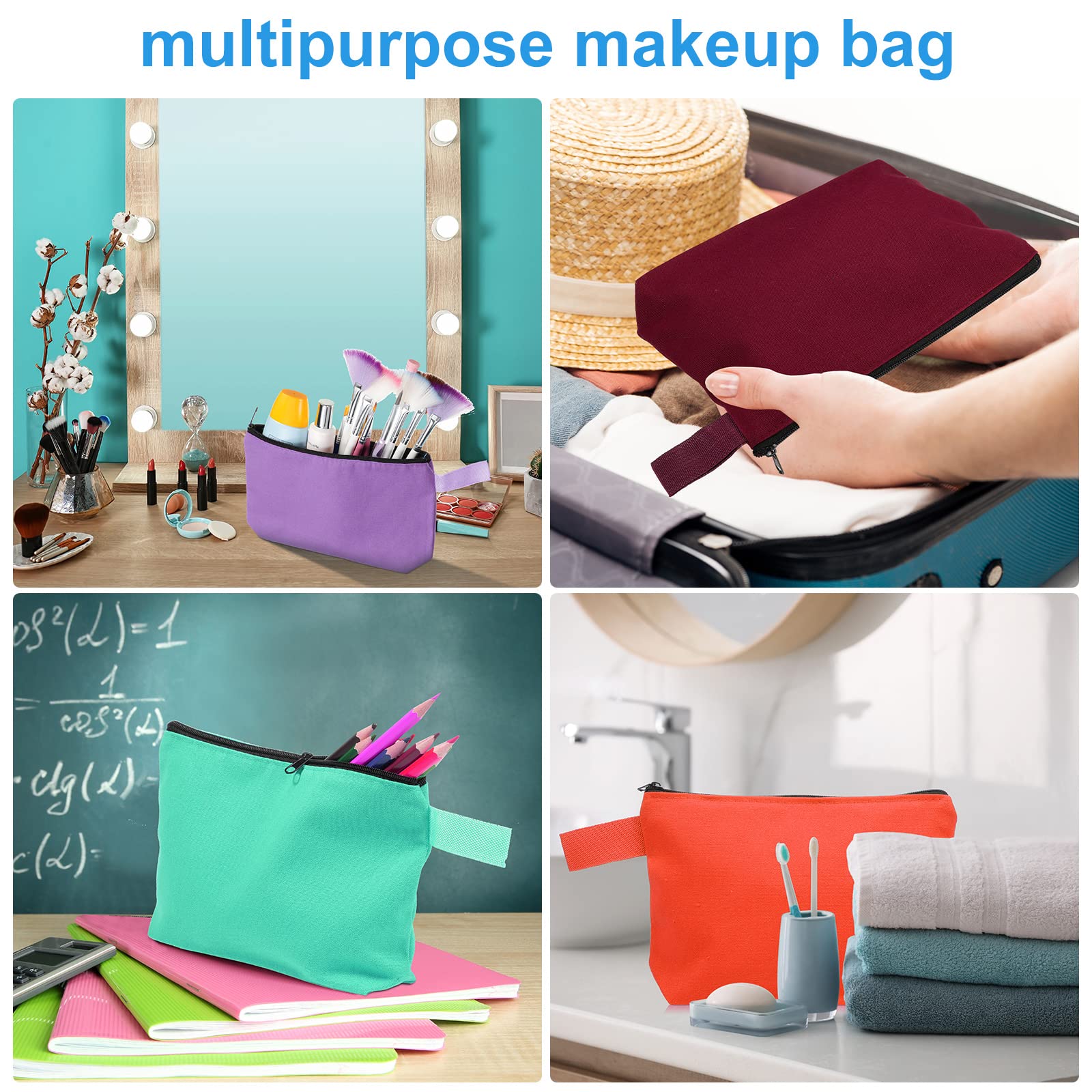 Saintrygo 30 Pcs Canvas Makeup Bags Bulk, Travel Cosmetic Zipper Pouch Blank DIY Multipurpose Toiletry Bag Hygiene Pouch for Women Purse Pencil Case (9.8 x 5 x 2 Inch,Classic)
