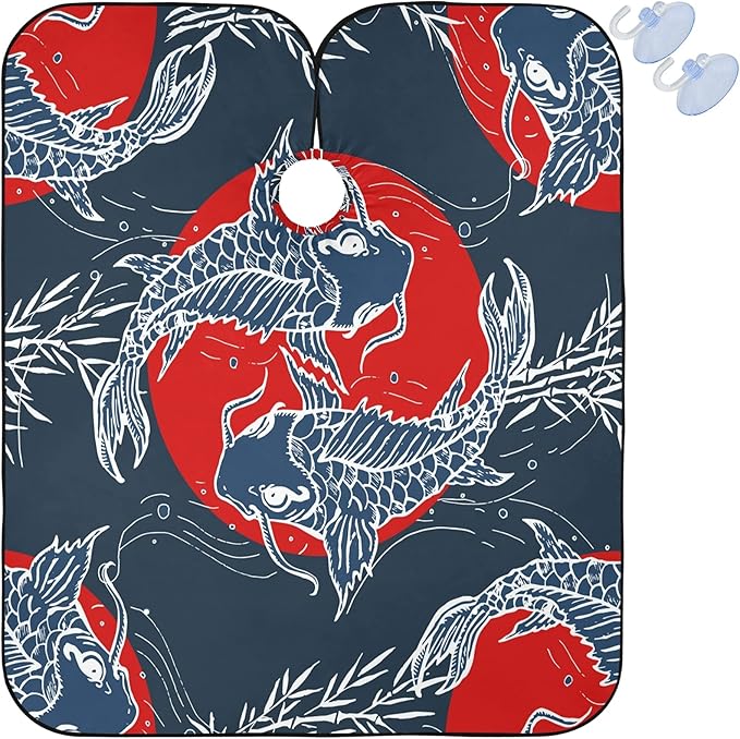 visesunny Barber Cape Japanese Art Carp Polyester Hair Cutting Salon Cape Apron Anti-Static Haircut Water-Resistant Shaving Cloth Beard Shaving Bib Hairdressing Cape