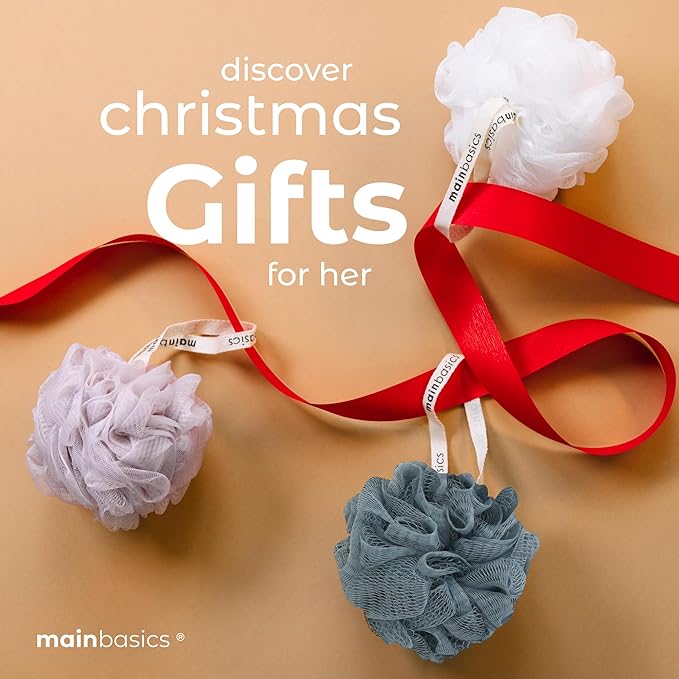 MainBasics Shower Loofah Sponge Pouf, Set of 3, Airy Blossom