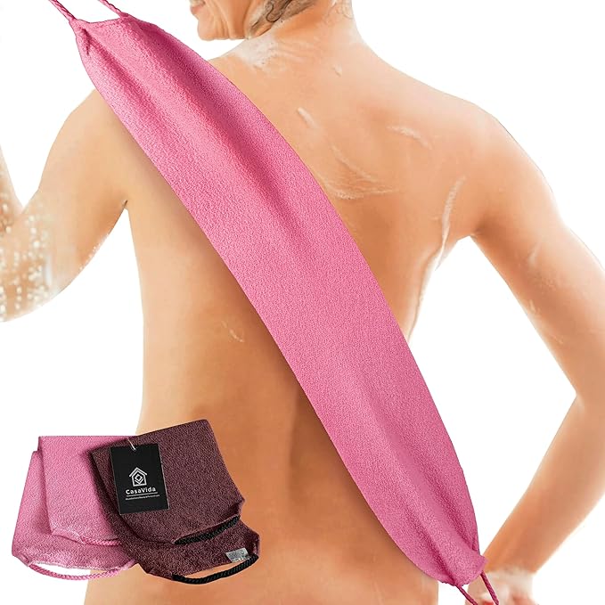 CASAVIDA Exfoliating Back Scrubber for Shower, Pink + Wine Red, 2 Pack