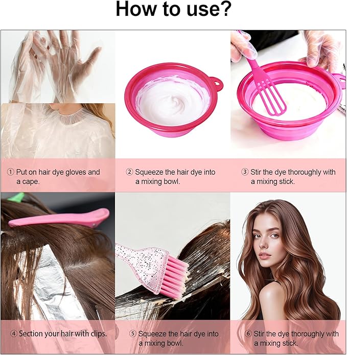 21 pcs Hair Dye Kit Professional Salon Tools with Hair Dye Brush and Bowl Set Hair Bleach Kit,Dye Clips Gloves Ear Covers,for Hairstylist and Women Hair Bleaching Coloring Highlighting Kit