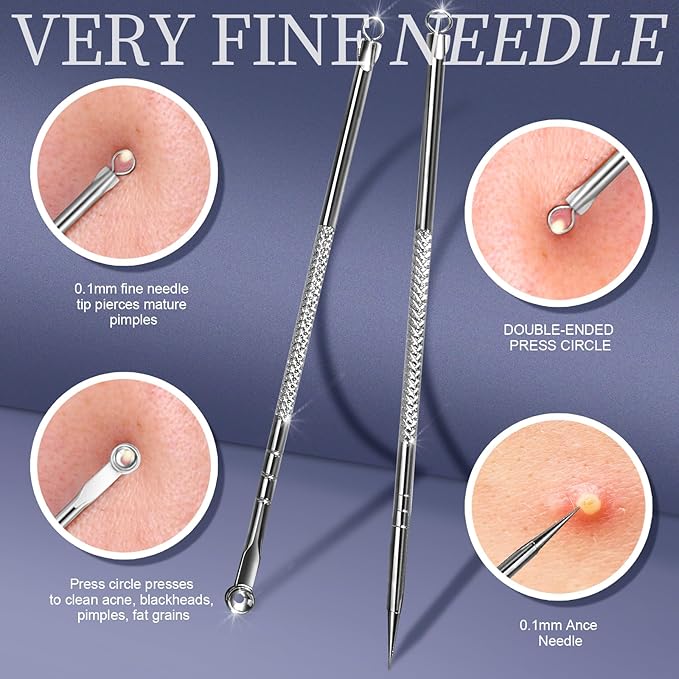 Teenitor 7 Pcs Pimple Popper Tool Kit, Surgical Grade Blackhead Remover Tools, Ingrown Hair Tweezers, Blackhead Extractor Pimple Extractor, Black Head Remover
