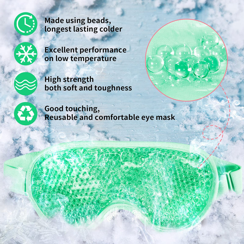 Cooling Eye Mask with Gel Beads, Reusable Cold Eye Mask for Puffy Eyes, Dark Circles, Sleep, Relaxation, Soft Cooling Eye Pads for Men Women (Green)