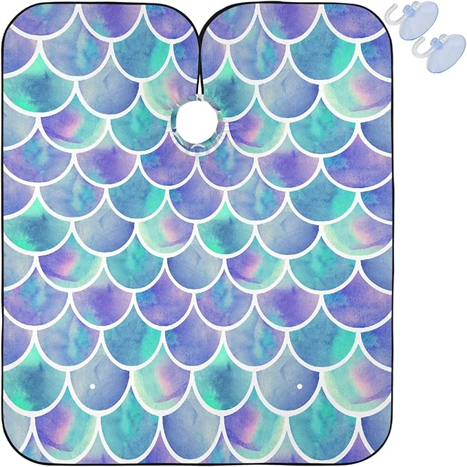 visesunny Pretty Mermaid Scale Barber Cape Anti-Static Hair Cutting Cape with Snap Closure Professional Salon Polyester Cape Barber Water-Resistant Hairdressing Cape Adjustable Snap for Hairstylists