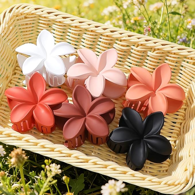 Sisiaipu Flower Hair Clips for Women 6 Pcs Hawaiian Large Claw Clips Plumeria Medium Hair Claw Clips for Thick Thin Hair Hibiscus Tropical Beach Hair Accessories for Women Girls and Girls (Orange)