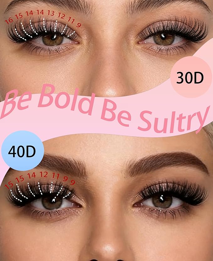 DIY Lash Extensions 30D+40D Natural Volume False Eyelashes Soft Black Imported Lashes Lightweight Individual Cluster Lashes for Everyday Wear at Home Application (280 pcs, 9-16mm, 30D+40D)