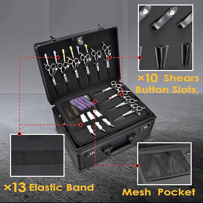 Yueieoun Barber Case with Clippers Sliding Tray, Profesional Barbers Briefcase Tool Case, Barber Cases for Clippers and Supplies, Hair Scissors Trimmer Organizer, Salon Grooming Hard Travel Suitcase