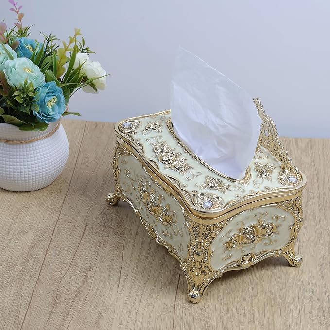 Geesatis Tissue Box Cover, Rectangle Tissue Box Holder,Gold 7.5''x5''x4''