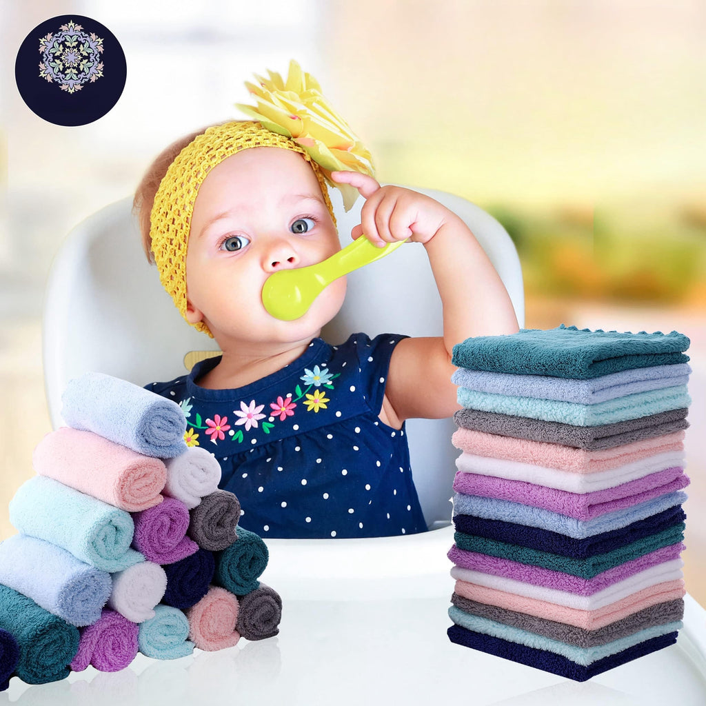 32 Pack Baby Washcloths - 10x10 Inch, Microfiber Baby Towel - Absorbent and Soft Baby Wash Clothes for Newborns, Infants and Toddlers - Quick Dry Baby Boys and Girls face Towel - Multicolor
