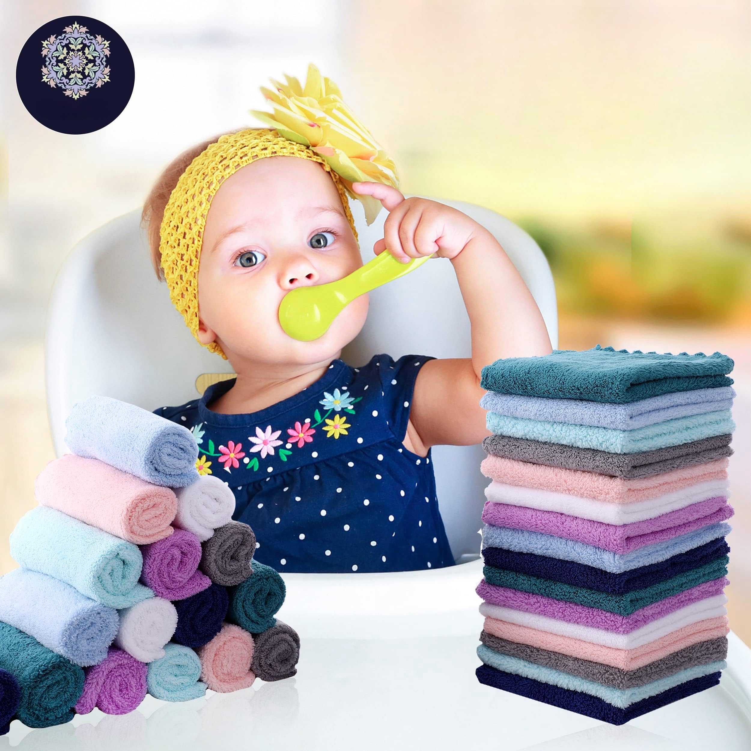 32 Pack Baby Washcloths - 10x10 Inch, Microfiber Baby Towel - Absorbent and Soft Baby Wash Clothes for Newborns, Infants and Toddlers - Quick Dry Baby Boys and Girls face Towel - Multicolor
