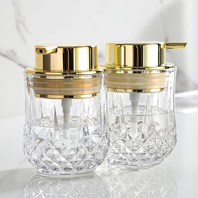 Glass Soap Dispenser Set - 2 Pack Bathroom Hand Liquid Soap Dispensers,Refillable Dish Soap Dispenser for Glod Pump,Modern Home Soap Dispenser for Bathroom,Kitchen