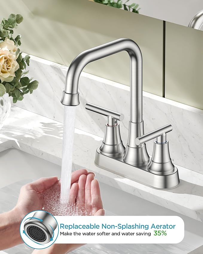 FORIOUS 4 Inch Centerset Bathroom Faucet 3 Hole, 2 Handle Brushed Nickel Faucet for Bathroom Sink with Pop Up Drain Assembly, Lead-Free Sink Faucet for Bathroom Vanity RV