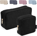 MAGEFY Makeup Bag 2 Pcs Corduroy Cosmetic Bag Mini Big Makeup Bags for Women Travel Pouch with Slip-in Pockets(Black)
