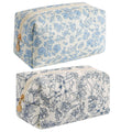 HHQQWZ Makeup Bag Travel Cosmetic Bag for Women Girls, Zipper Make Up Pouch, Floral Flowers Toiletry Organizer Makeup, Portable Storage Bag, Cosmetic Travel Cloth Bag (Blue Floral+Navy Blue Flower)